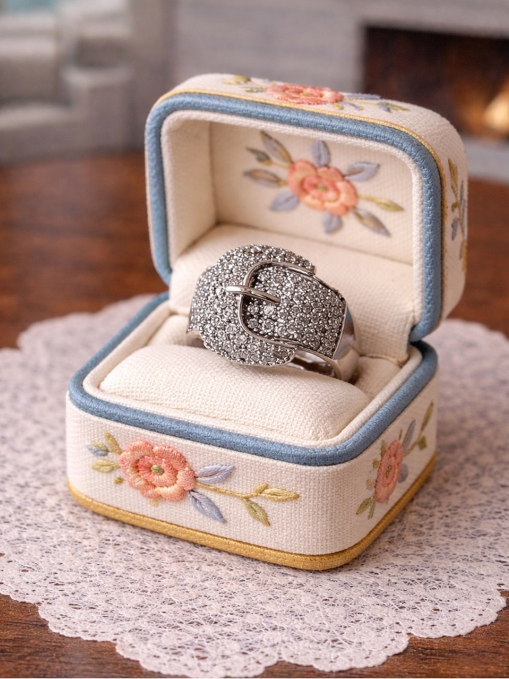 Vintage Silver Diamond Buckle Ring Size 5